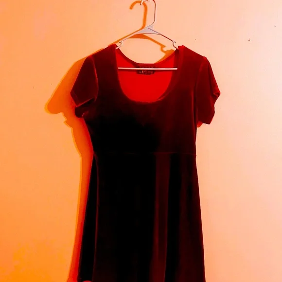 open lace back dress La Scala 25821 Crushed Velvet Short Sleeve Red Skater Dress main image 1